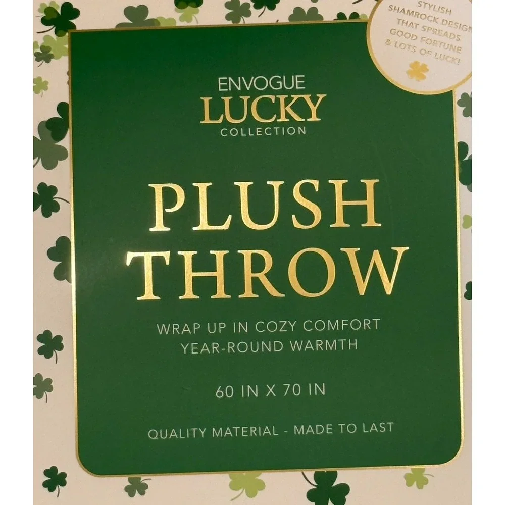 Envogue Shamrock Lucky Pint of Beer Plush St. Patrick's Day Blanket -‎ NEW